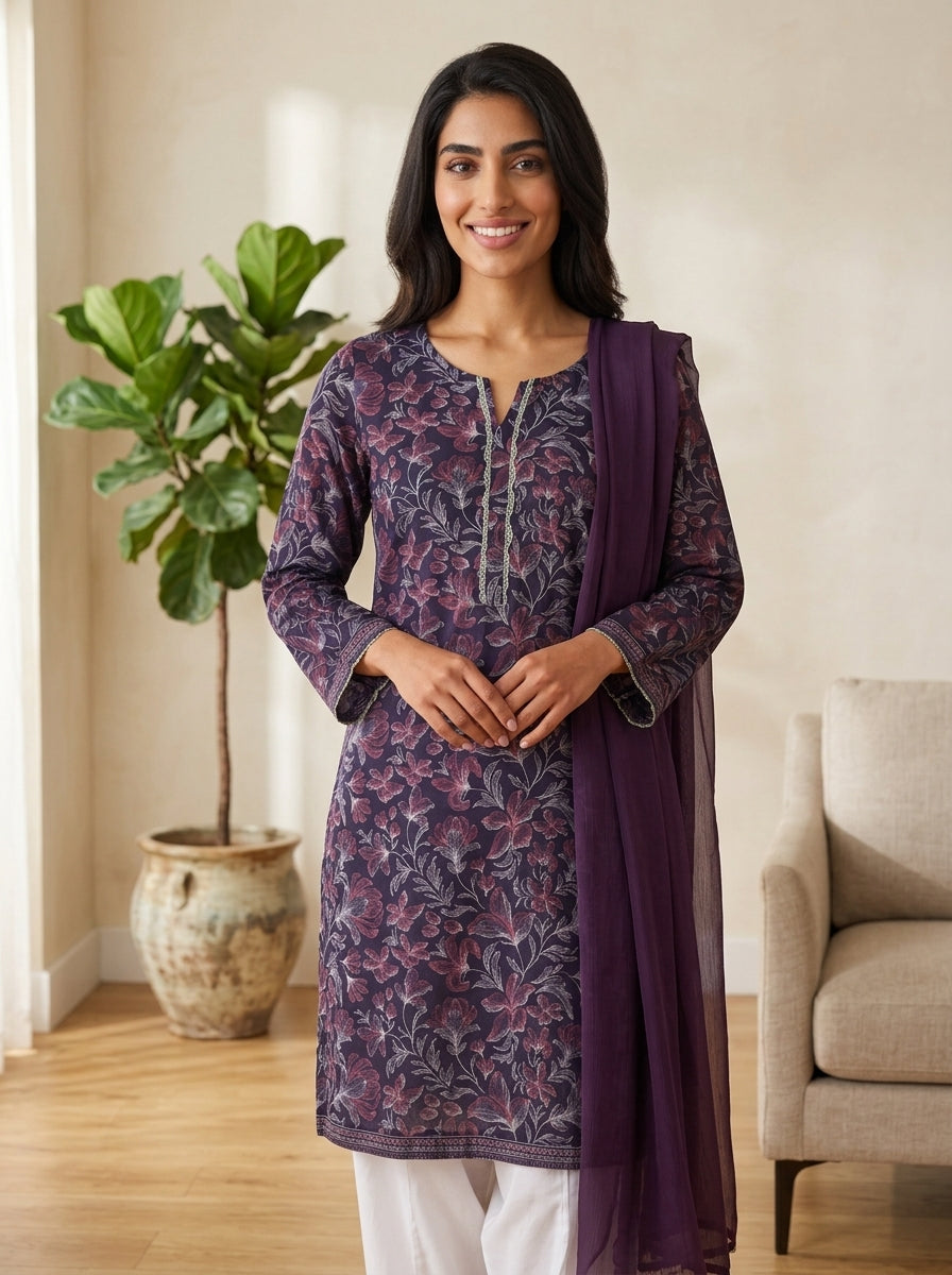 Royal Aubergine Floral Ensemble