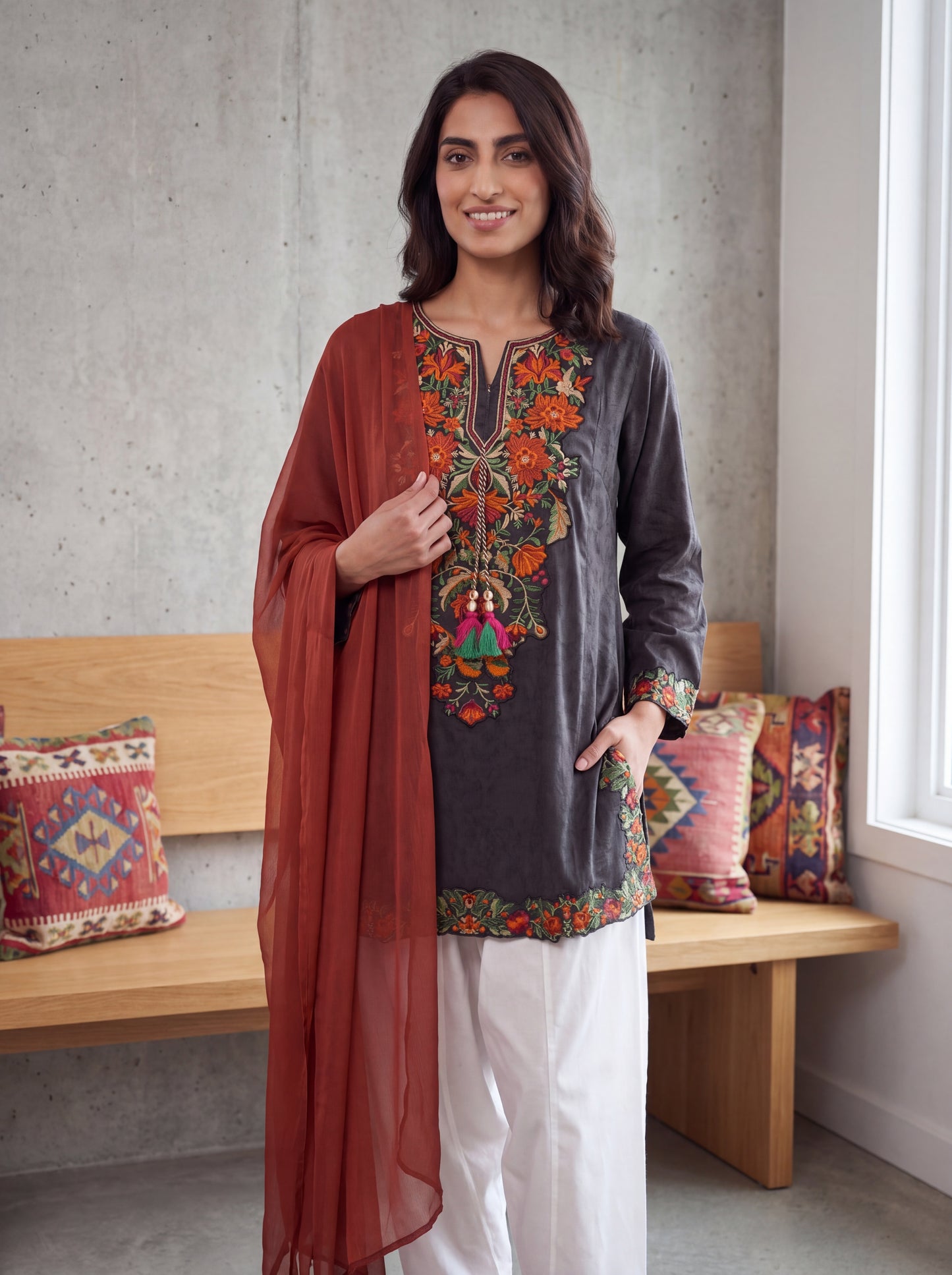 Charcoal Midnight Hand-Embroidered Suit