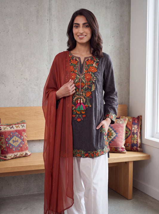 Charcoal Midnight Hand-Embroidered Suit